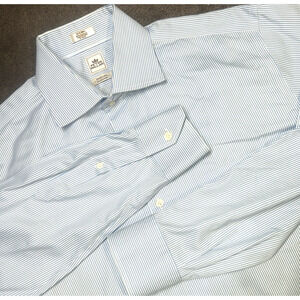 Peter Millar NanoLuxe Easy Care Men 16 /Long Baby Blue Pin Stripe Spread Collar